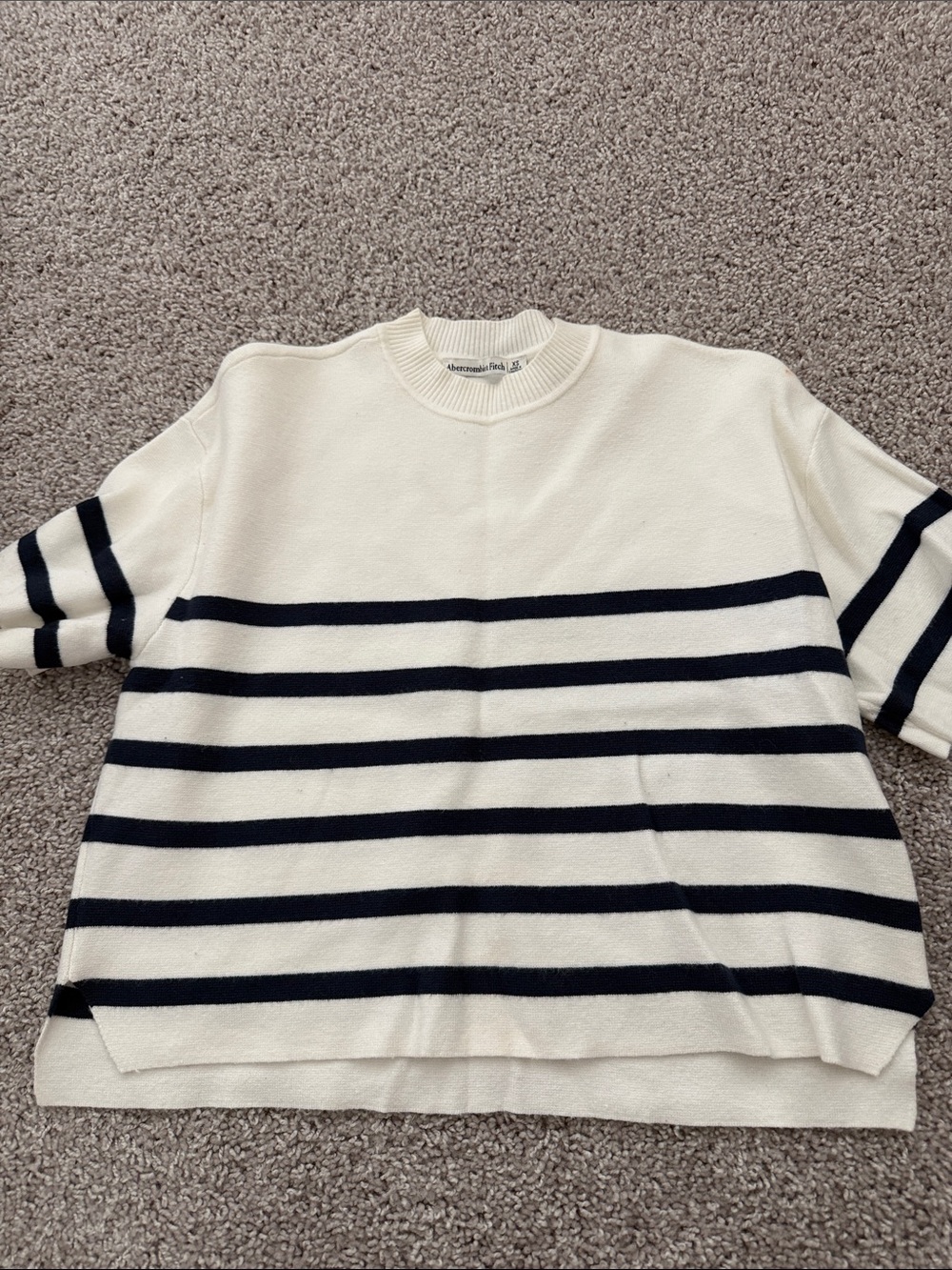 Abercrombie & Fitch Cream Crewneck with Navy Stripes